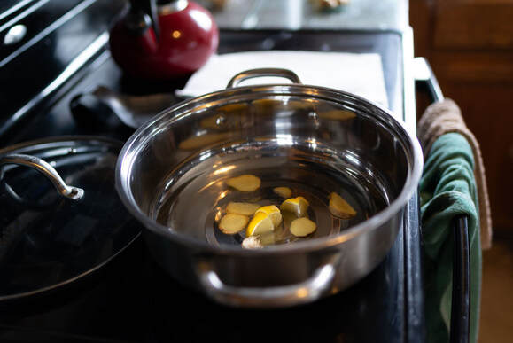 placenta encapsulation liz foster in denver, colorado lemon and ginger in water in a steam pot for placenta encapsulation
